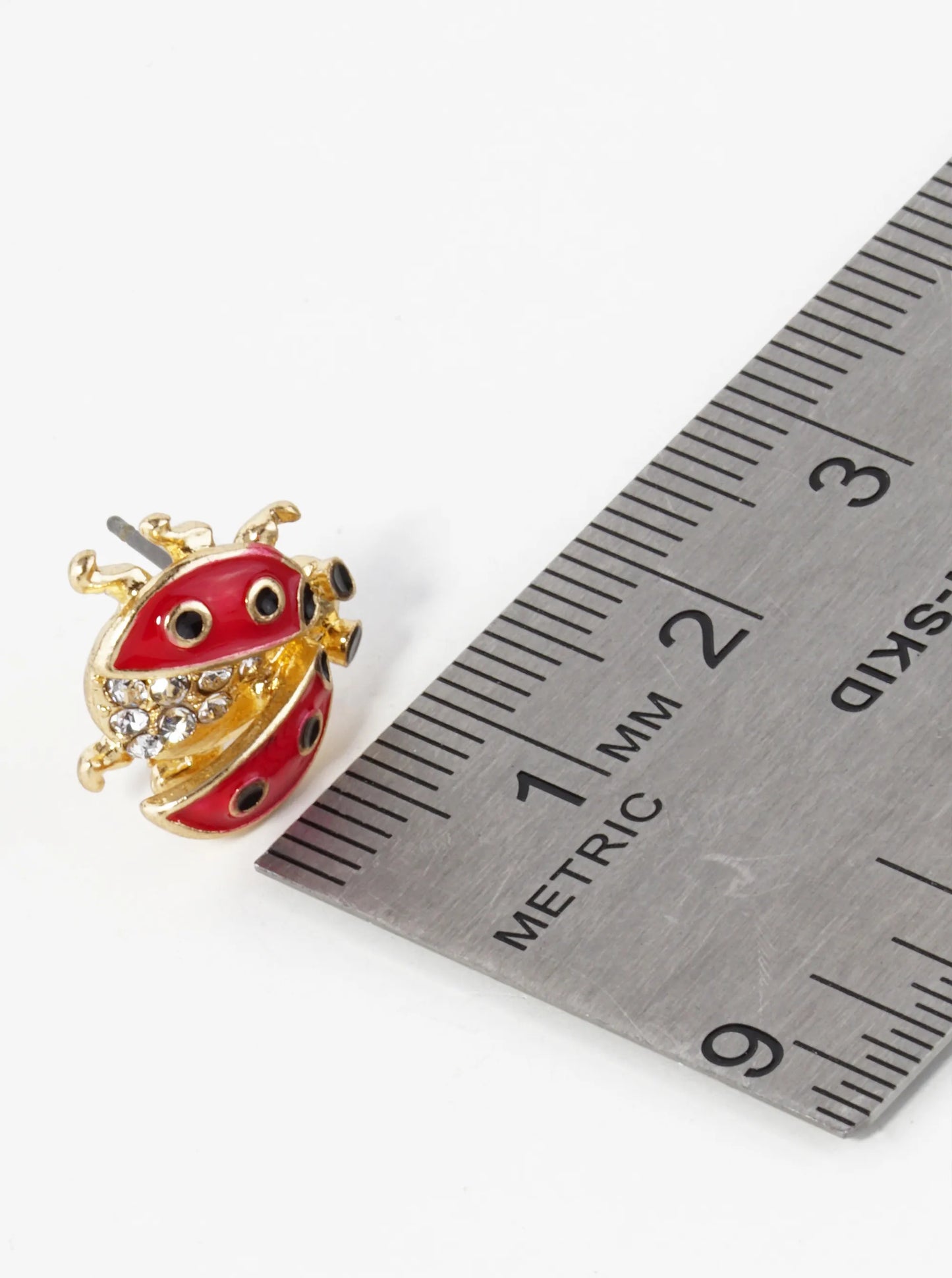 13mm Crystal Pave Enamel Ladybug Stud Earrings