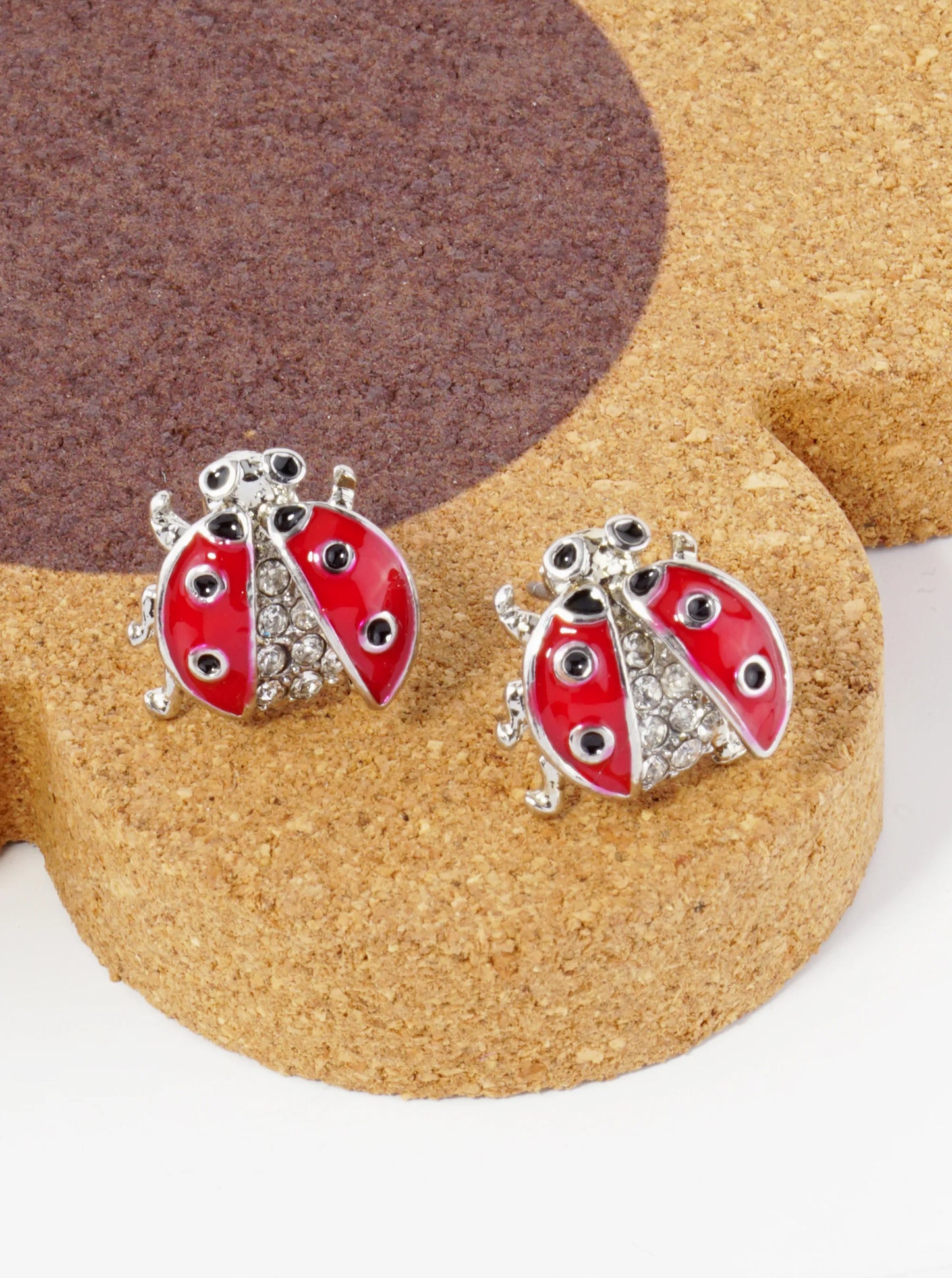 13mm Crystal Pave Enamel Ladybug Stud Earrings