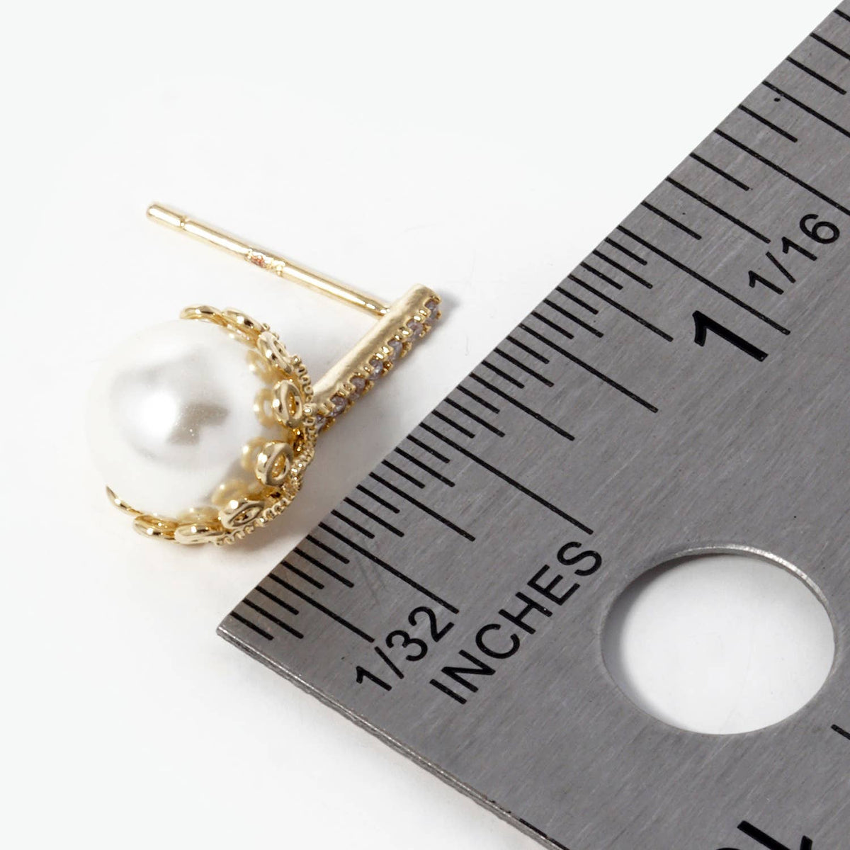Elegant Pearl & Pavé Bar Bridesmaid Stud Earrings