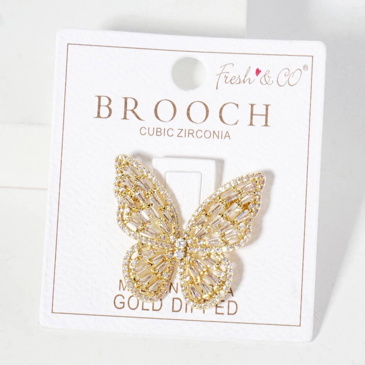 Butterfly Design 18K-Gold-Dipped Brass Brooch