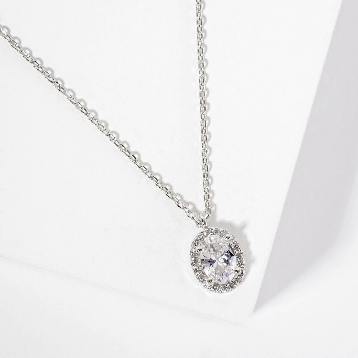 Oval Halo Pendant Necklace