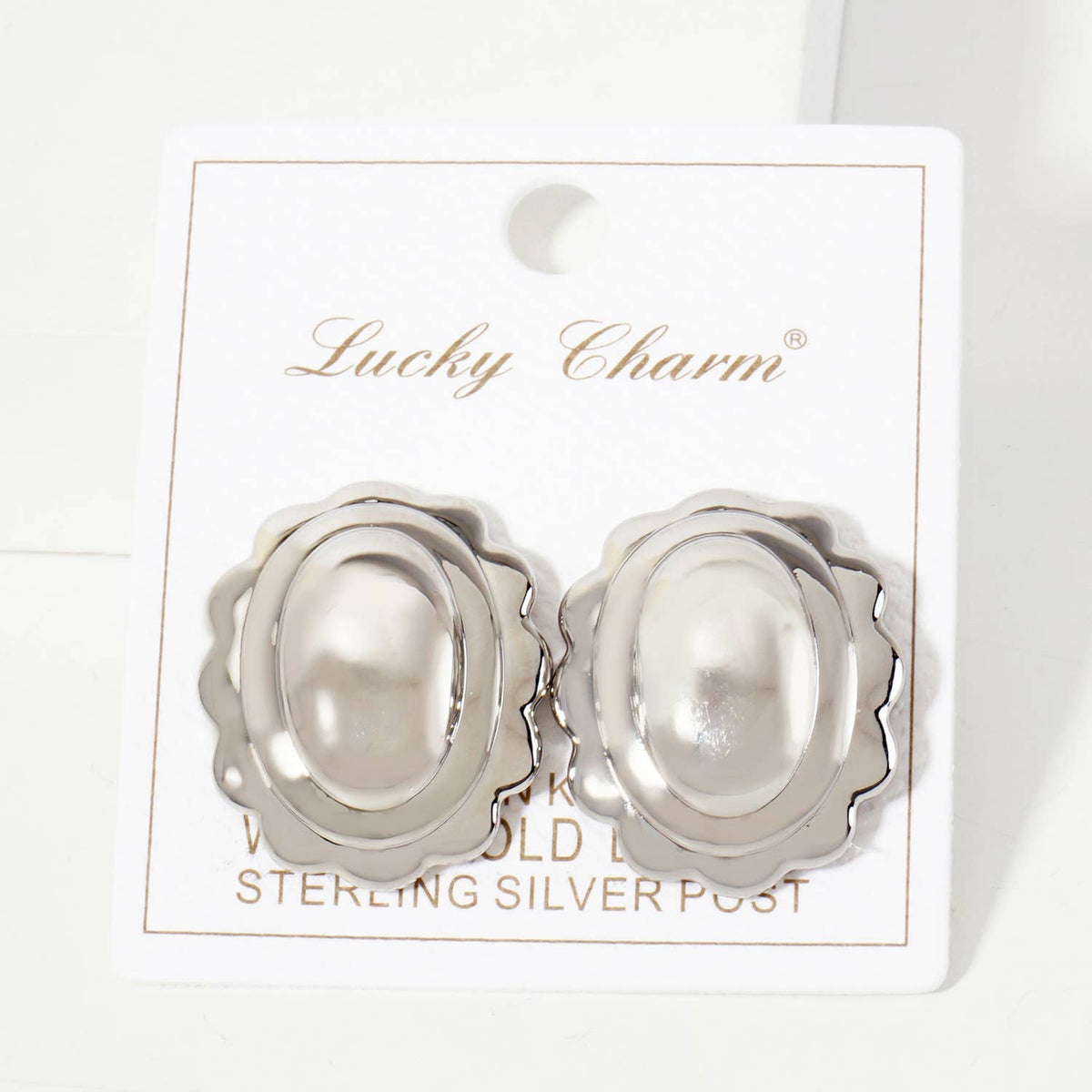 Polished Brass Soft-Curve Wavy Oval Stud Earrings