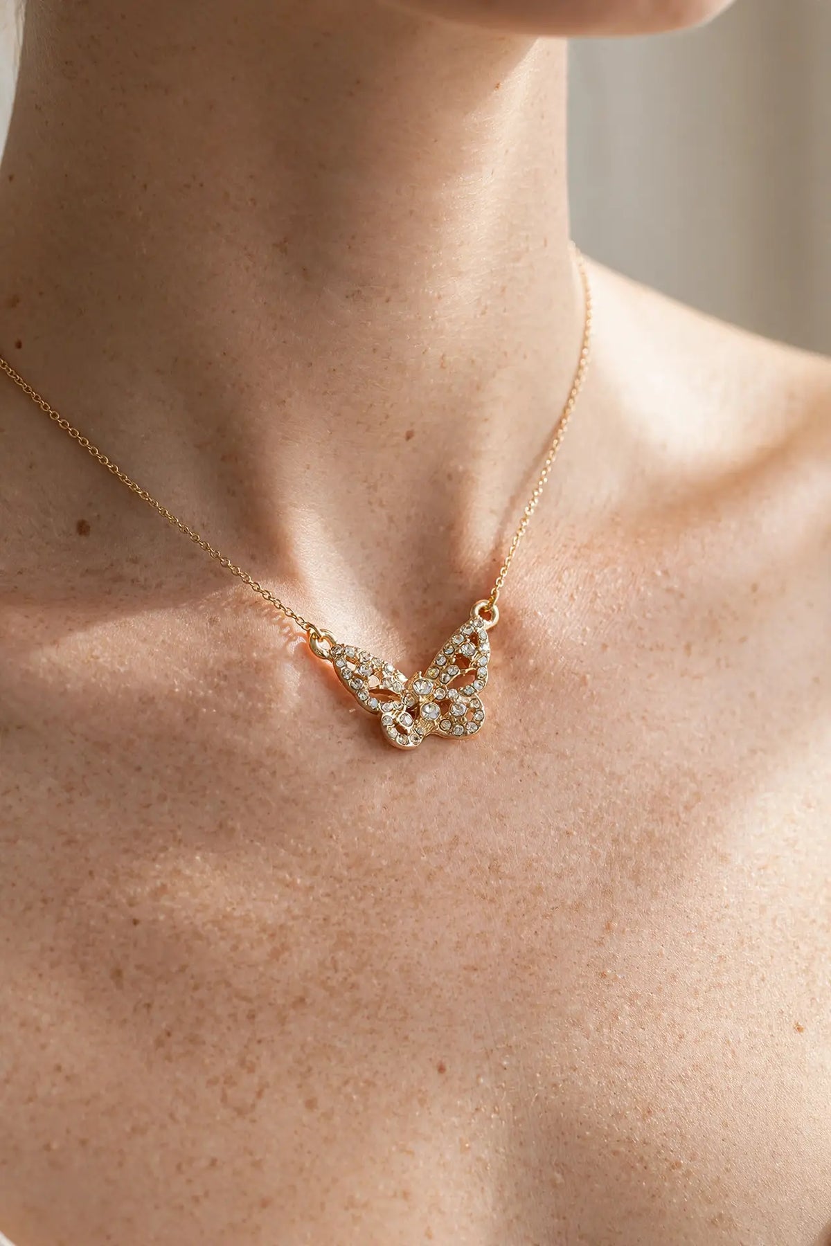Crystal Butterfly Pendant Necklace – Pavé Filigree Butterfly