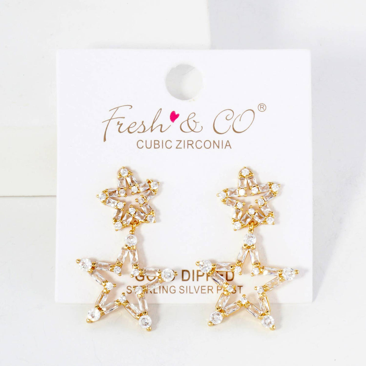 CZ-Studded Dangling Stars 18K-Gold-Dipped Brass Earrings
