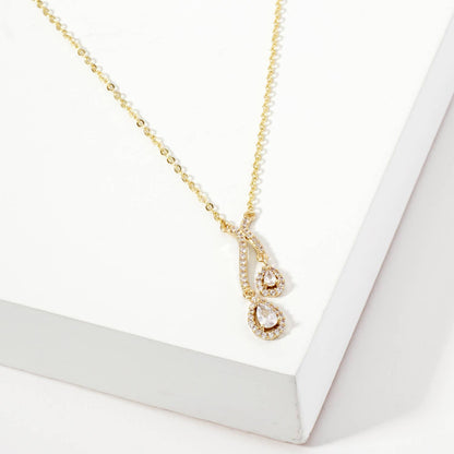 Teardrop CZ-Stones Pendant Curved-Design Necklace