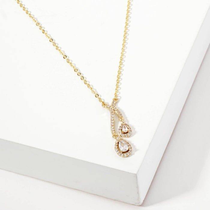 Teardrop CZ-Stones Pendant Curved-Design Necklace