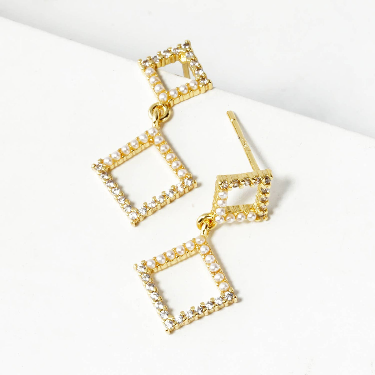 Dangled Geometric Square Cubic Zirconia Earrings