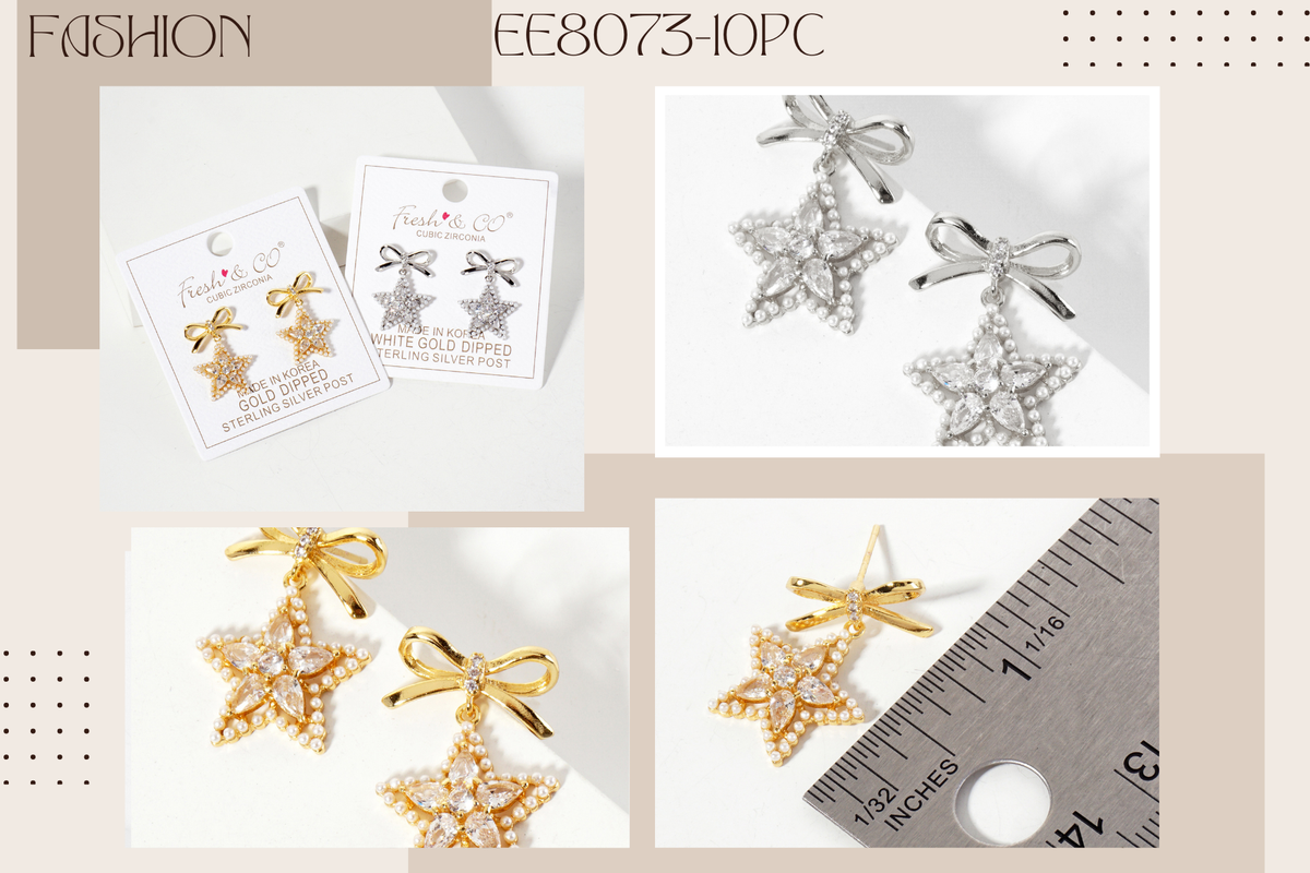 Pearl-Beaded Star Drop 18K-Gold-Dipped Bow Earrings