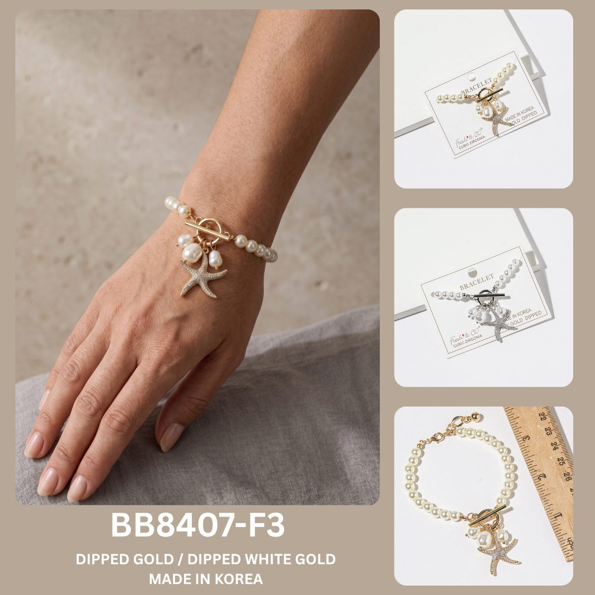 Pearl & Starfish Charm Toggle Bracelet