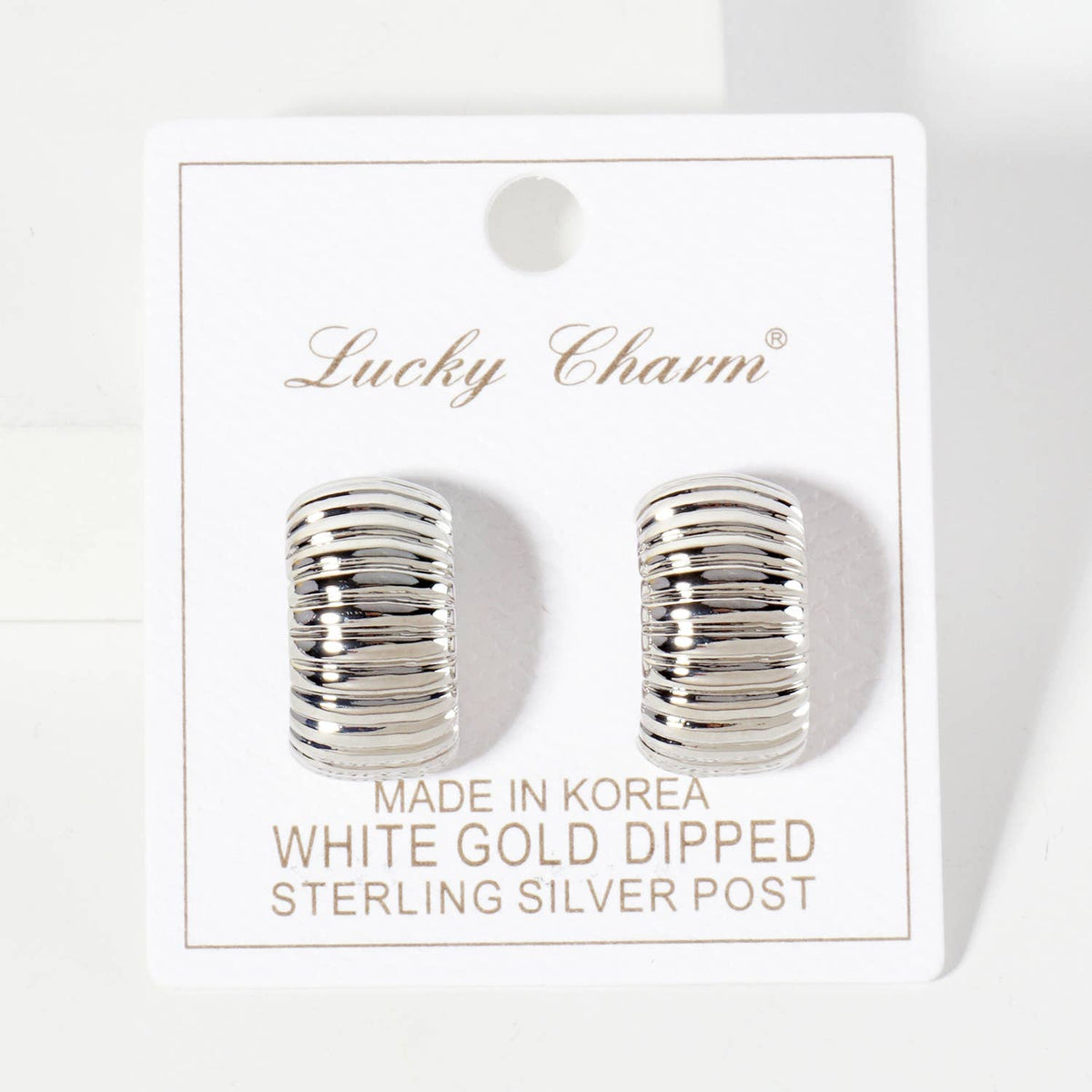 Polished Brass 20mm Ribbed Half Hoop Earrings