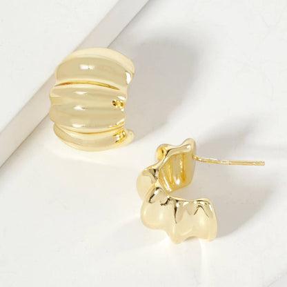 Polished Metal Textured 15mm Half Hoop Earrings