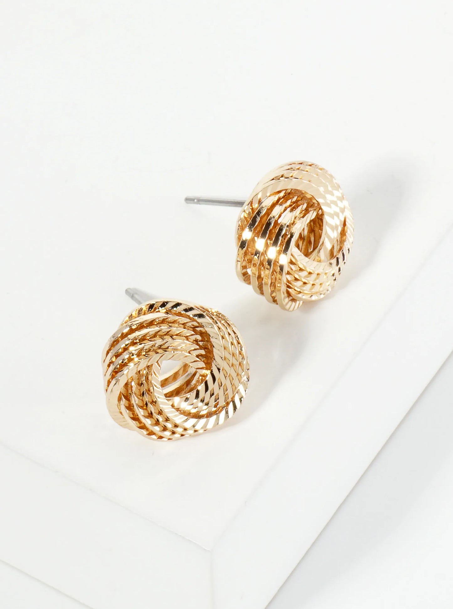 14mm Textured Metal Lightly Flattened Love Knot Stud Earrings