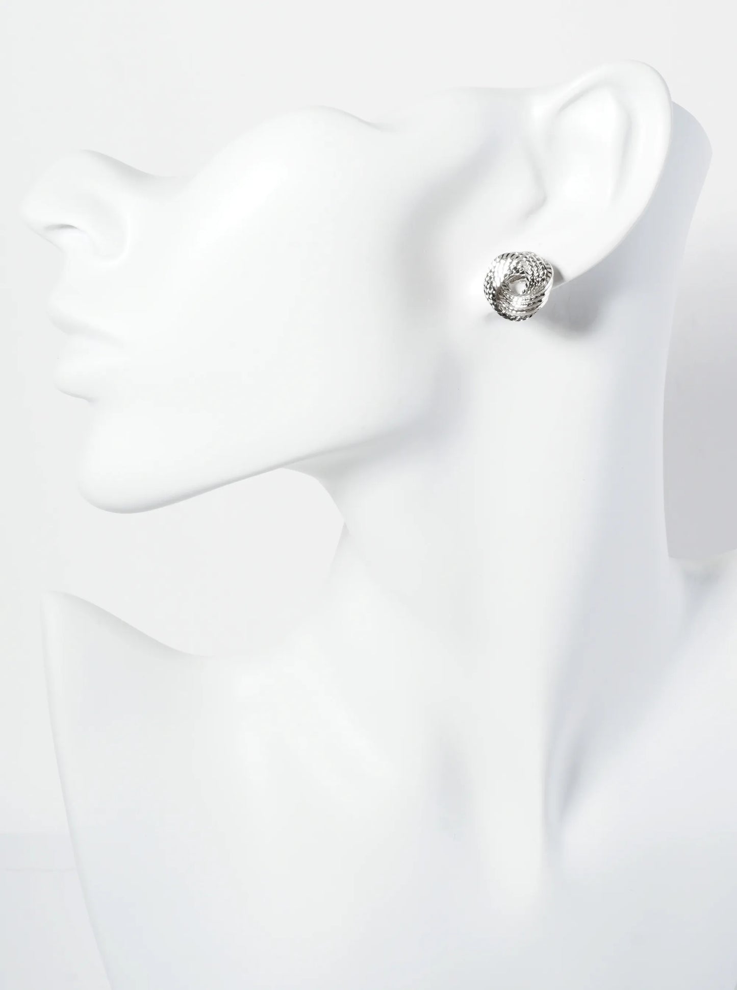 14mm Textured Metal Lightly Flattened Love Knot Stud Earrings