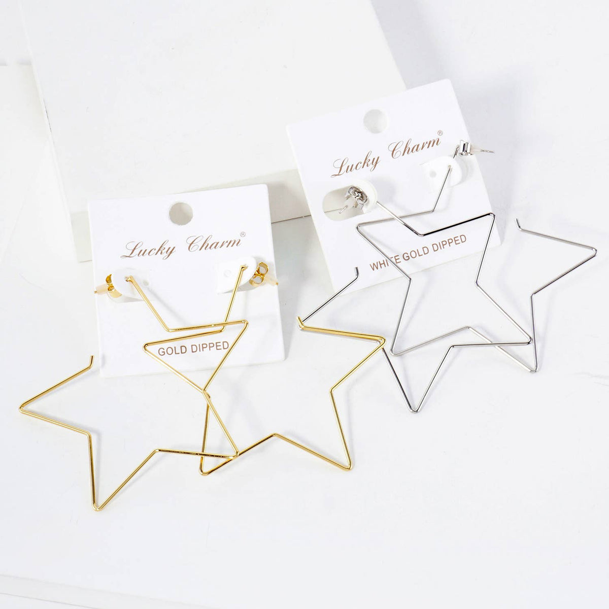 Polished Brass Delicate Star-Shaped 65mm Hoop Earrings