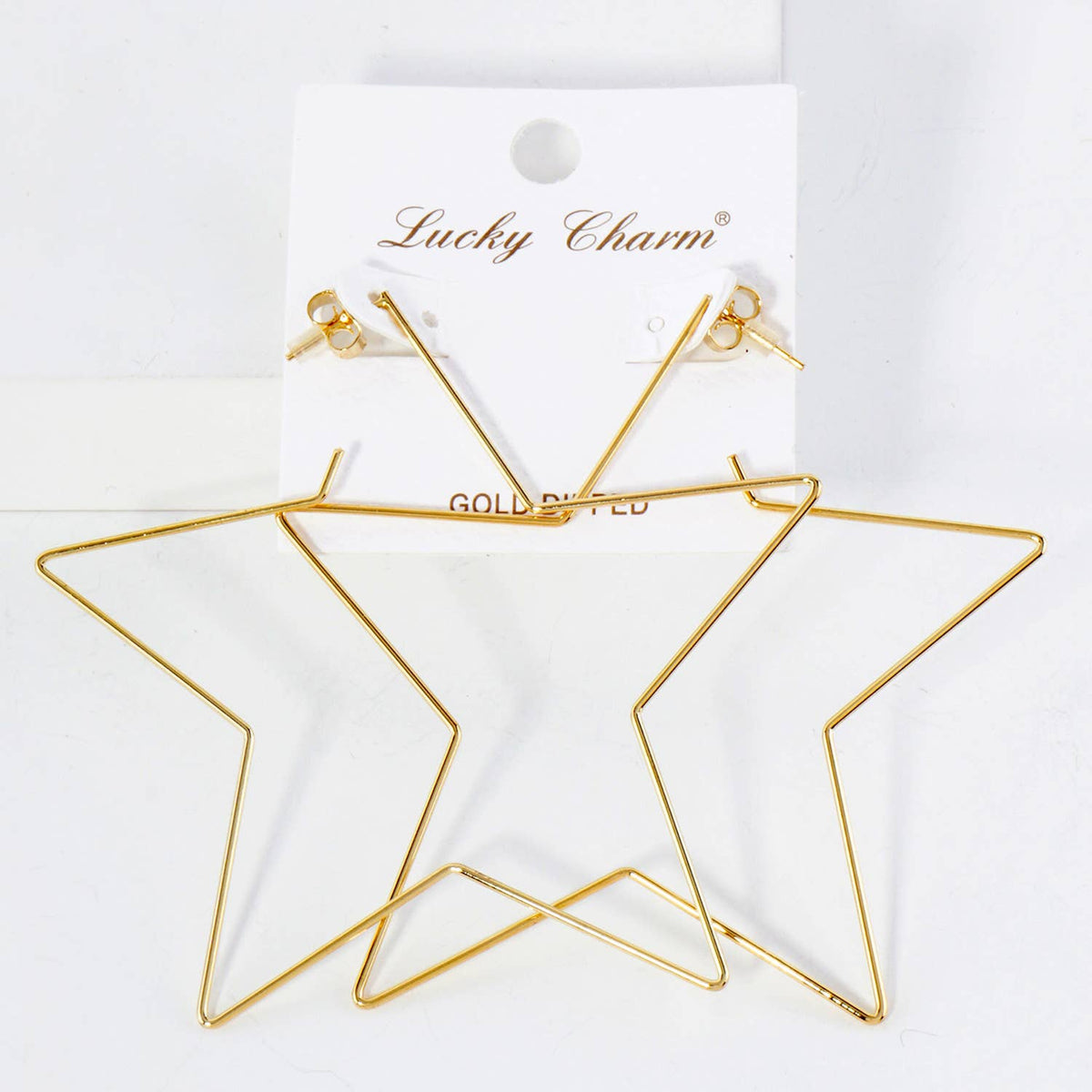 Polished Brass Delicate Star-Shaped 80mm Hoop Earrings