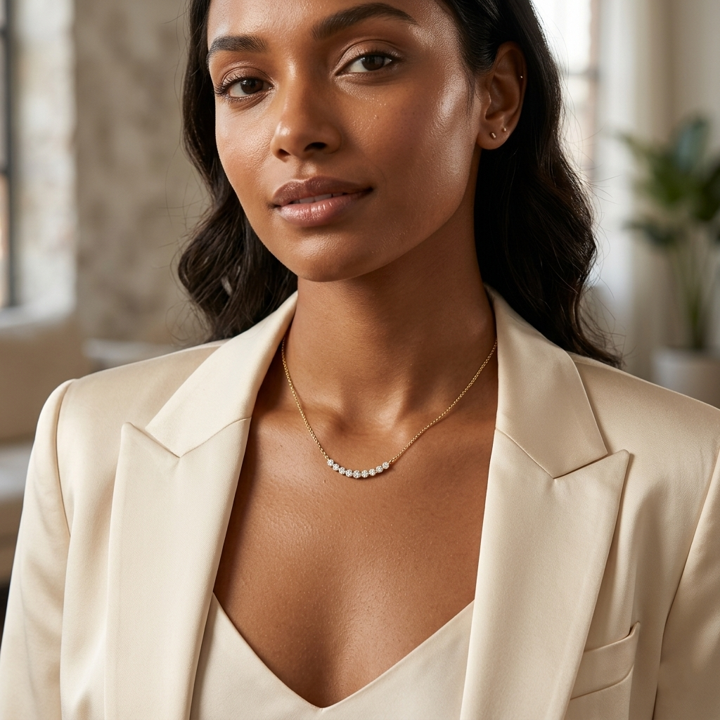 Curved CZ Bar Pendant Necklace