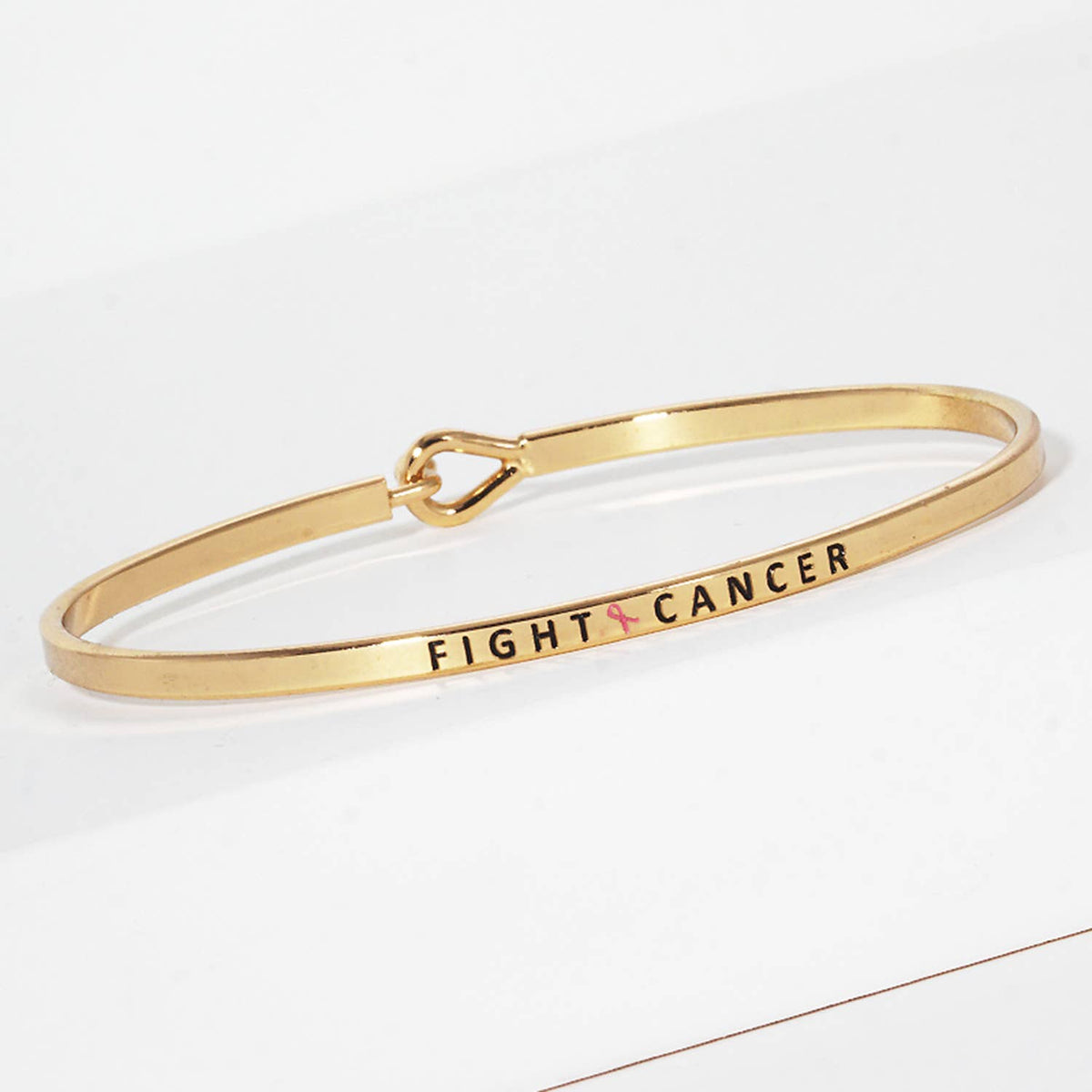 "Fight Cancer" Engraved Hook Clasp Bangle Bracelet