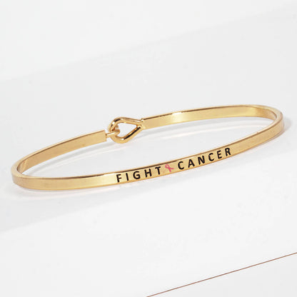 "Fight Cancer" Engraved Hook Clasp Bangle Bracelet