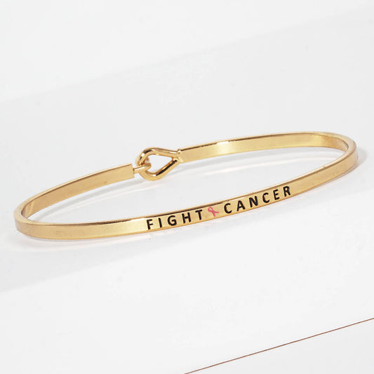 "Fight Cancer" Engraved Hook Clasp Bangle Bracelet