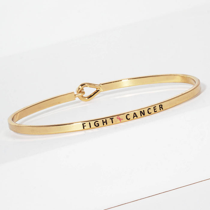 "Fight Cancer" Engraved Hook Clasp Bangle Bracelet