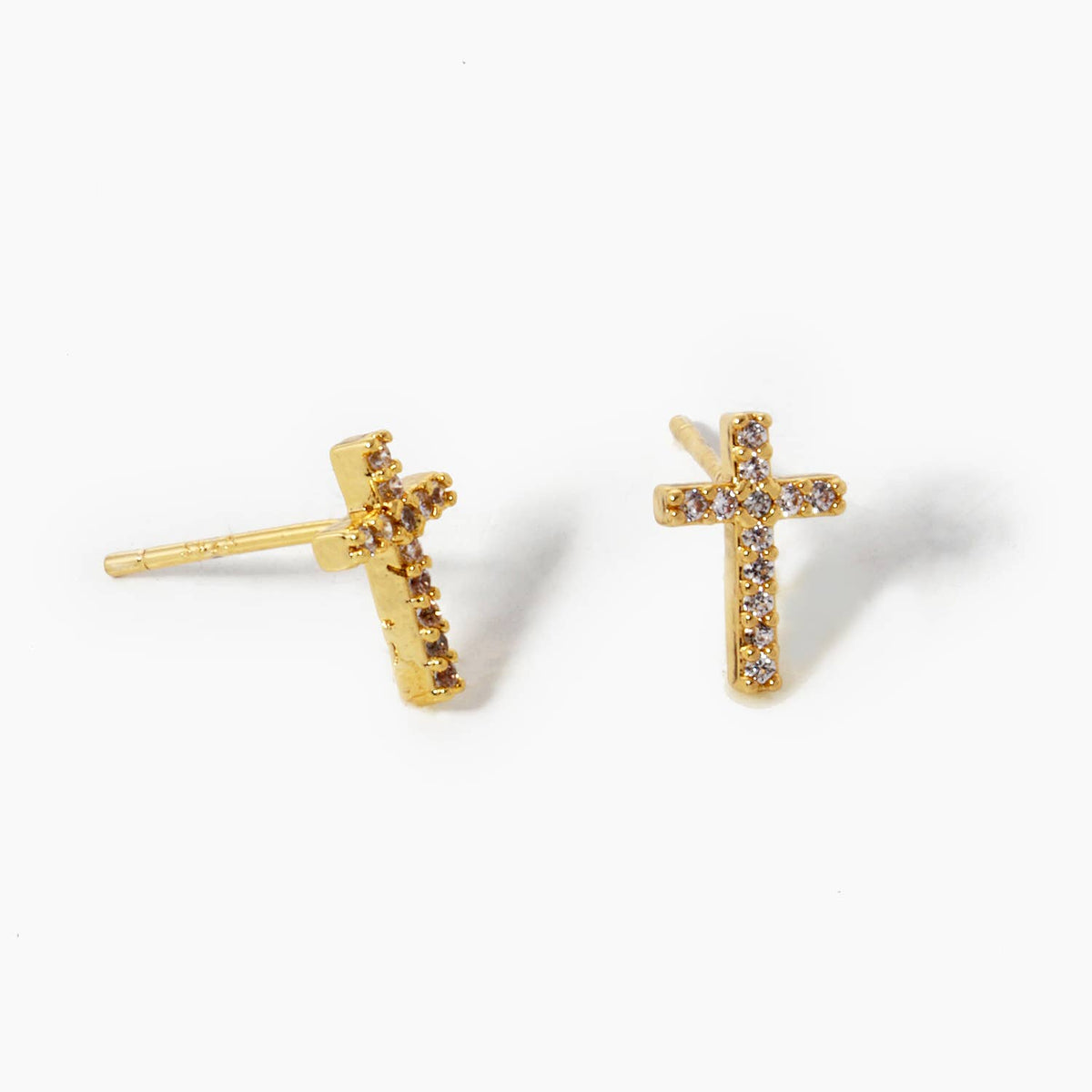 Gold Dipped Cubic Cross Stud Earrings