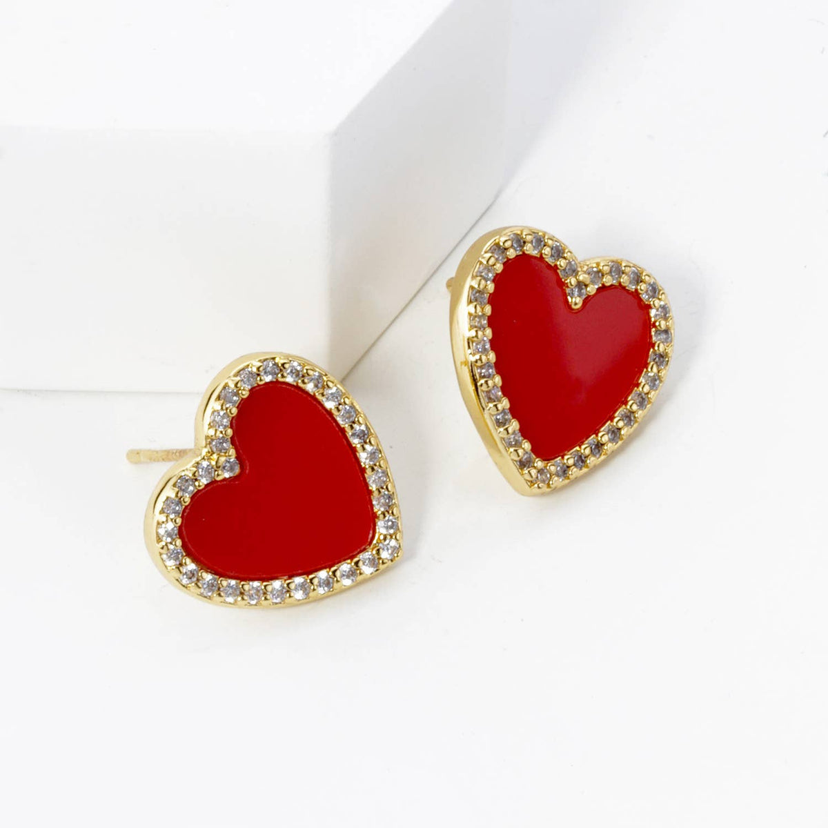18K Gold Dipped 13mm Pave Set Cubic Zirconia Heart Stud.