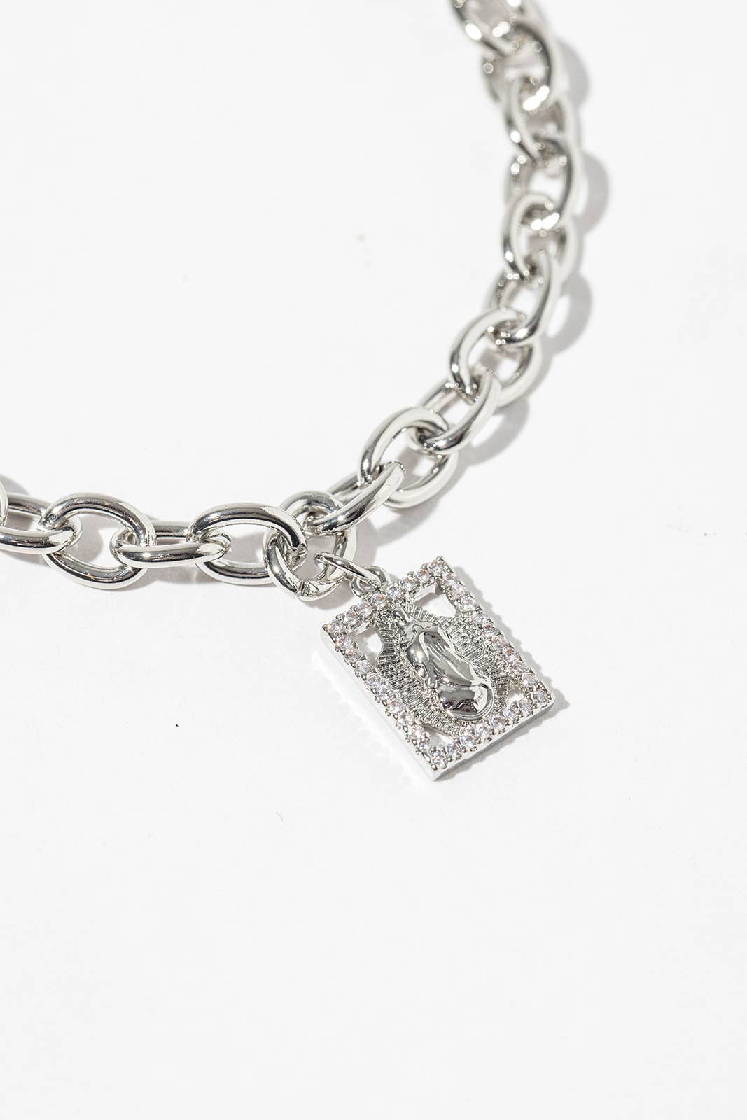 Lady of Guadalupe Rhinestone Pendant Chain Bracelet