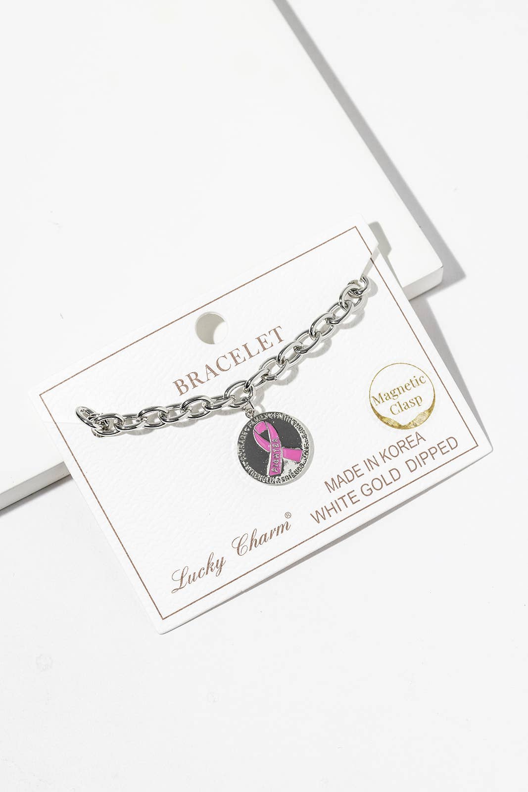 Pink Ribbon "Fighter" Breast Cancer Awareness Magnetic Clasp