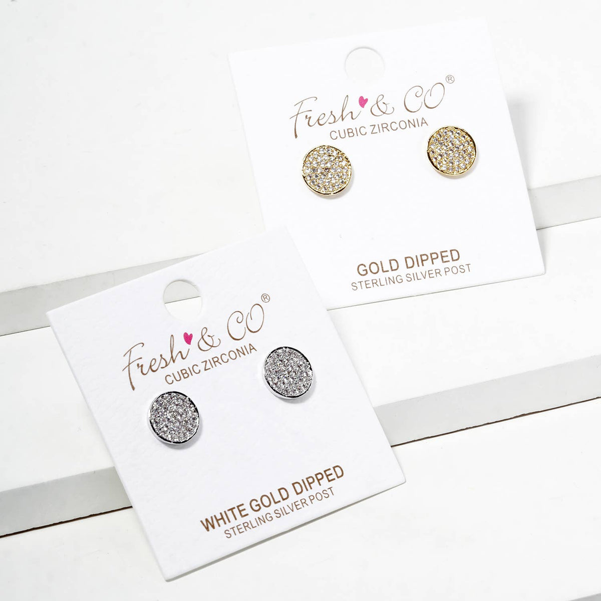 18K Gold Dipped CZ Pave 9mm Round Post Stud Earrings