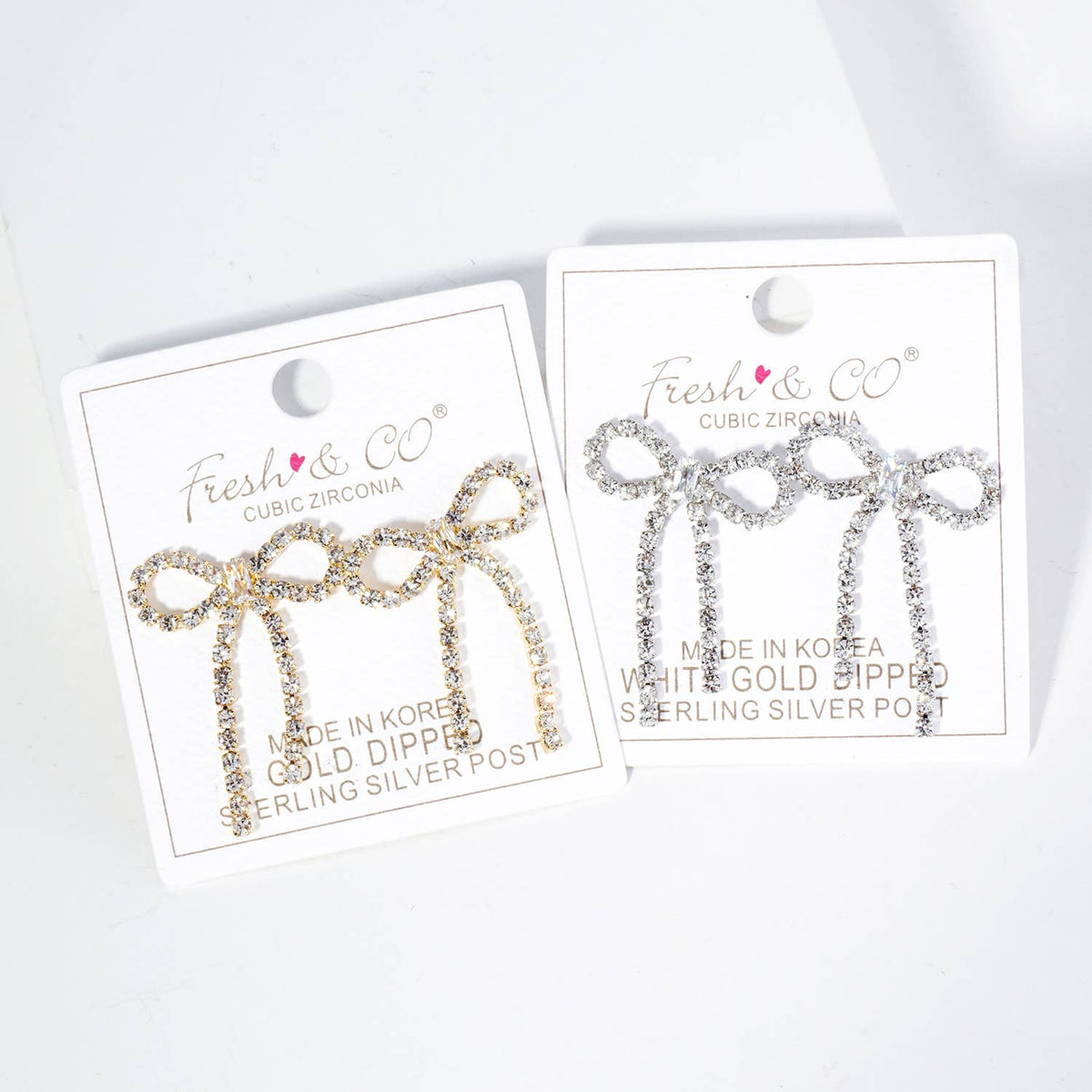 RIBBON BOW DROP POST EARRINGS / 18K GOLD DIPPED / CUBIC