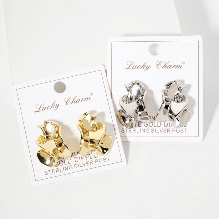 Polished Metal Organic-Shape Doorknocker Earrings