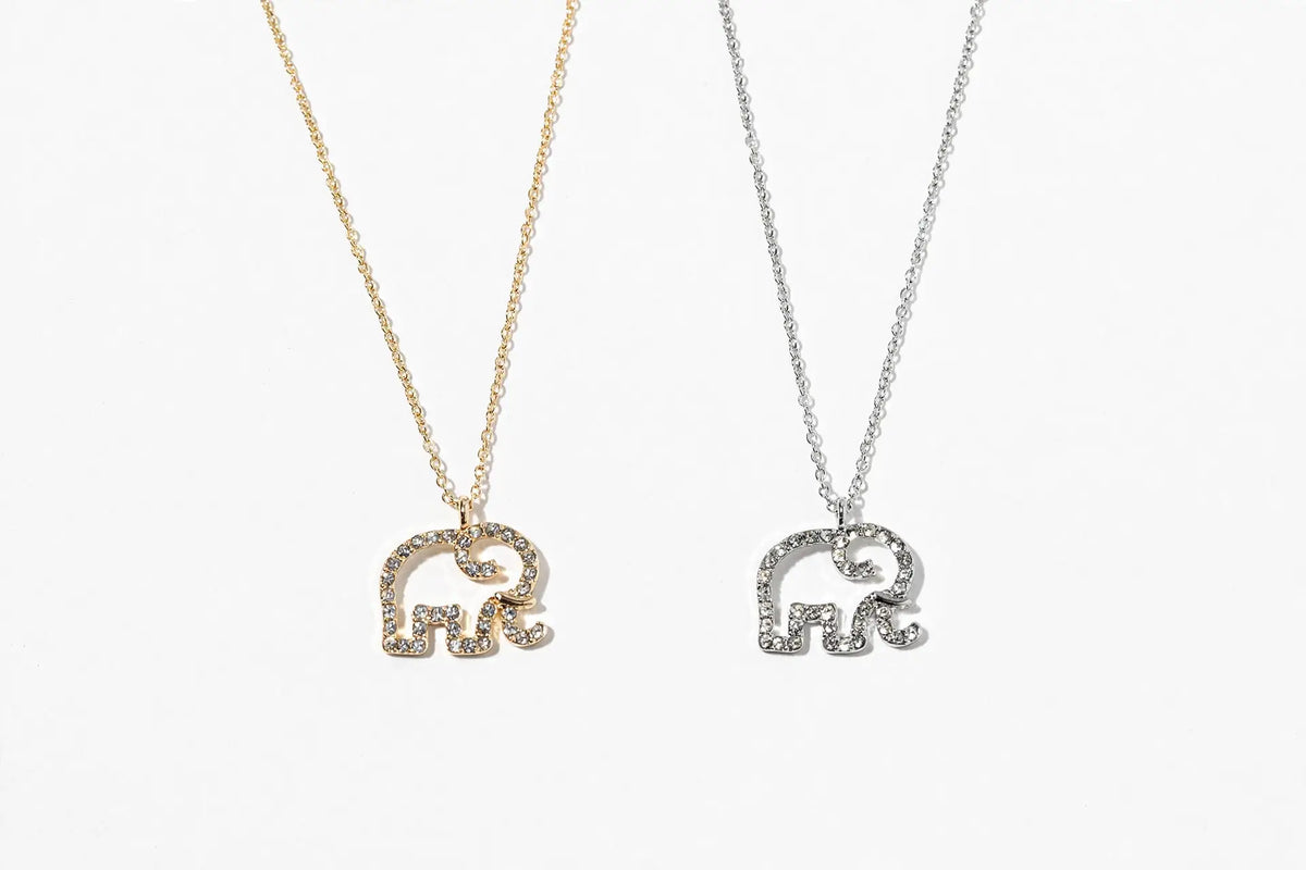 Crystal Elephant Pendant Necklace – Open-Outline Elephant