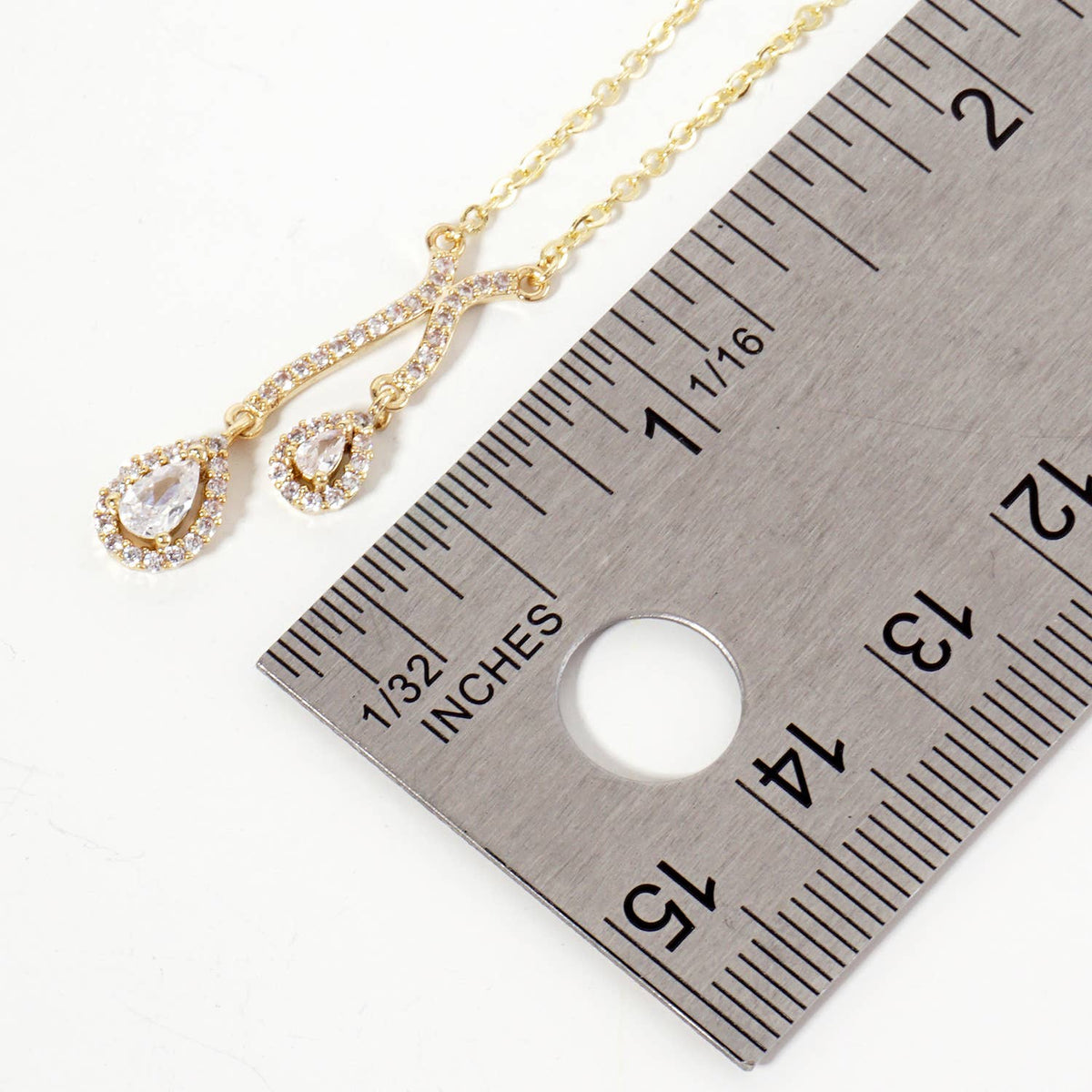 Teardrop CZ-Stones Pendant Curved-Design Necklace