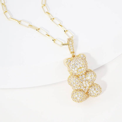 Gold Cubic Embedded Teddy Bear Necklace