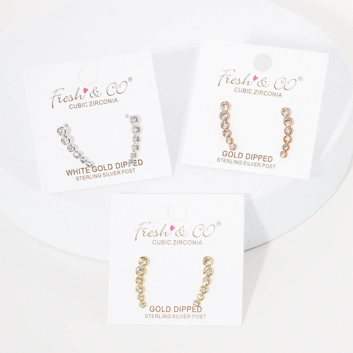 Gold Cubic Beaded Ear Crawler Earrings