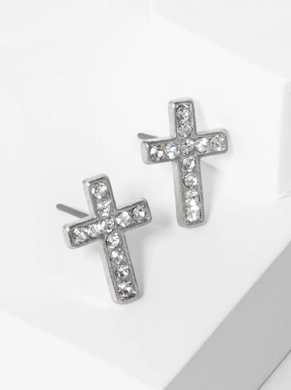 16mm Crystal Pave Cross Stud Earrings