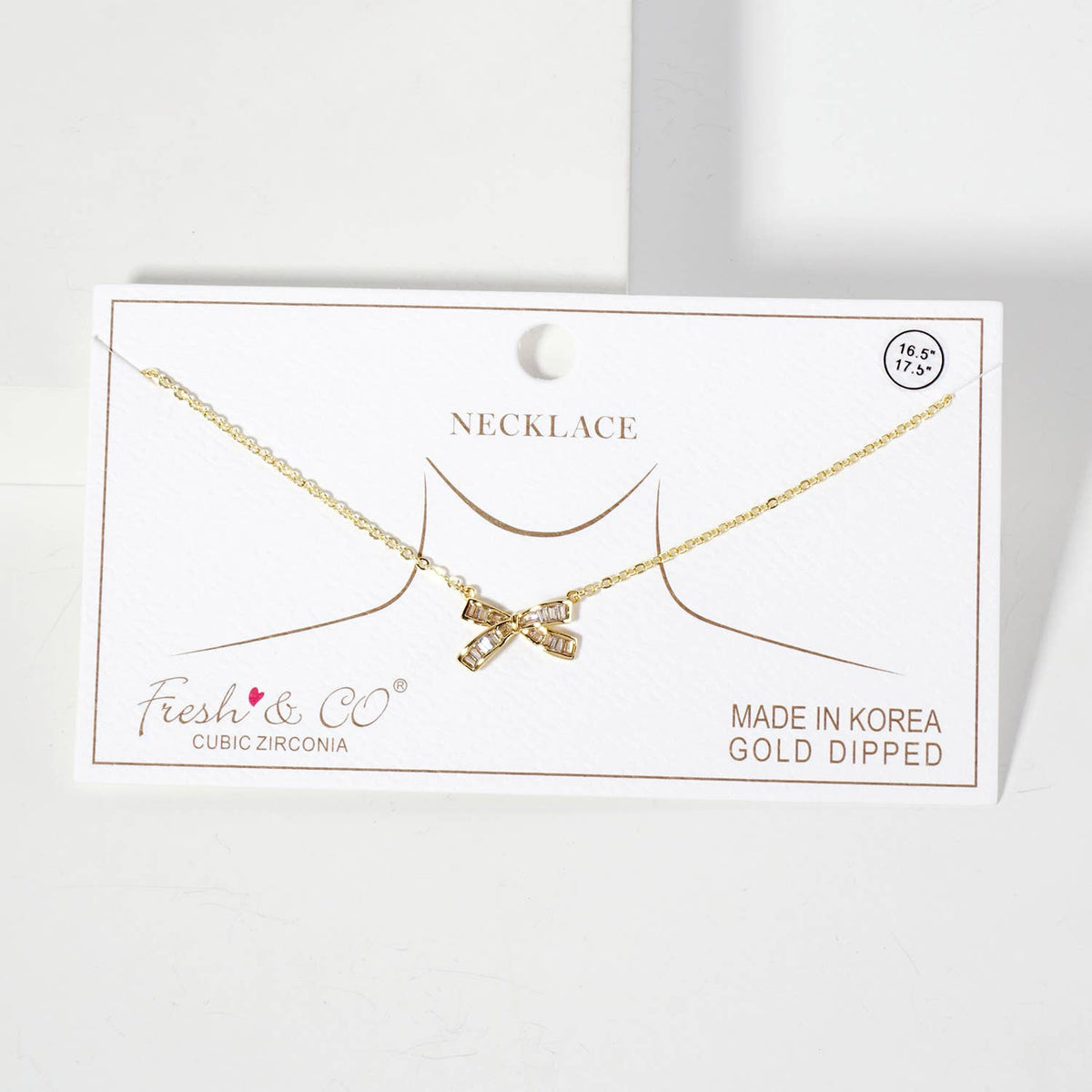 Bow Pendant with Square-Cubic-Zirconia Stones Necklace