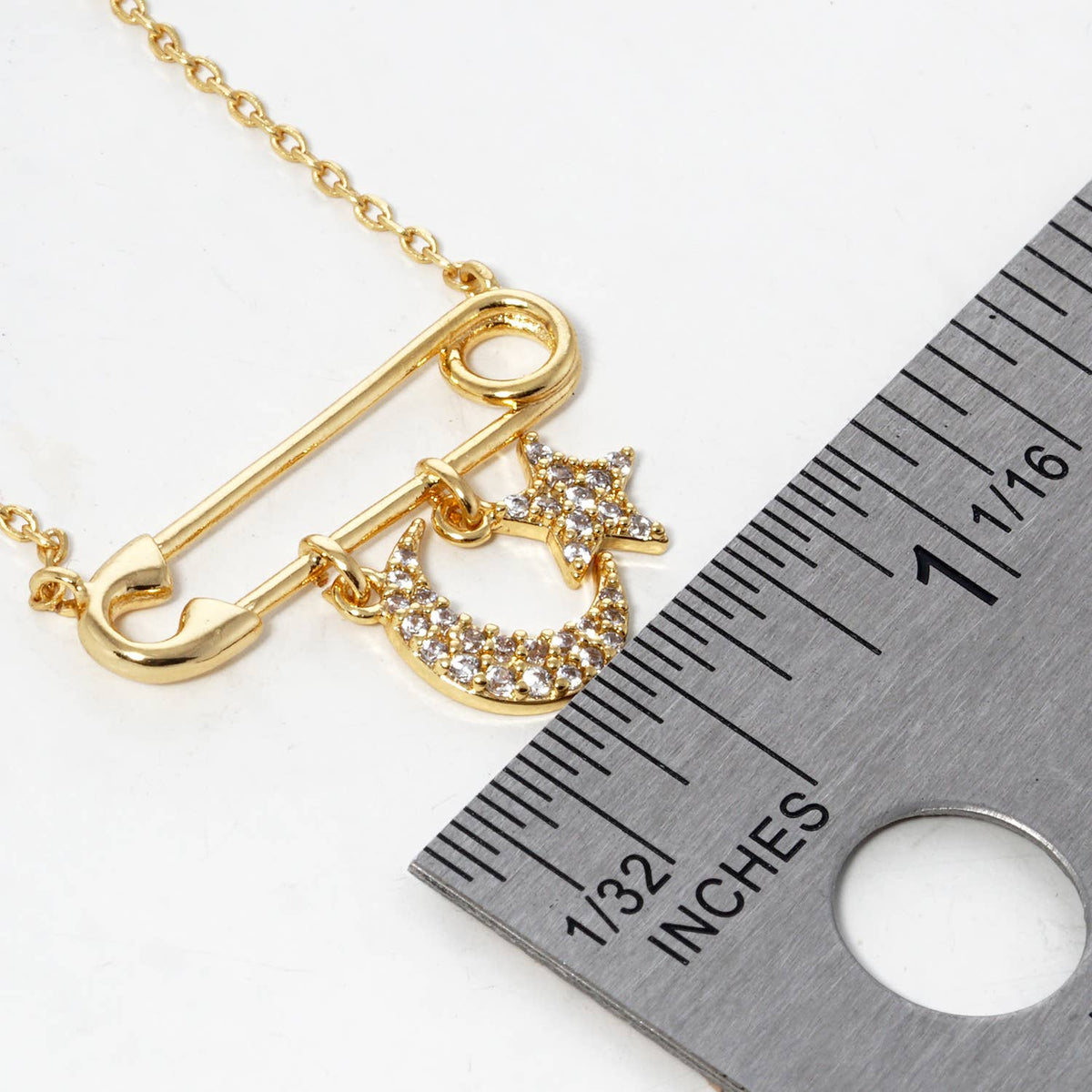 Minimalist Safety Pin Celestial Charm Necklace