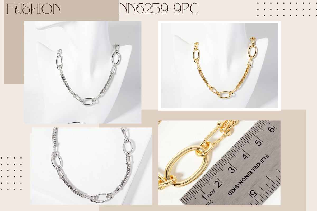 Three Oval-Shaped Accents 5mm Wheat-Chain Necklace