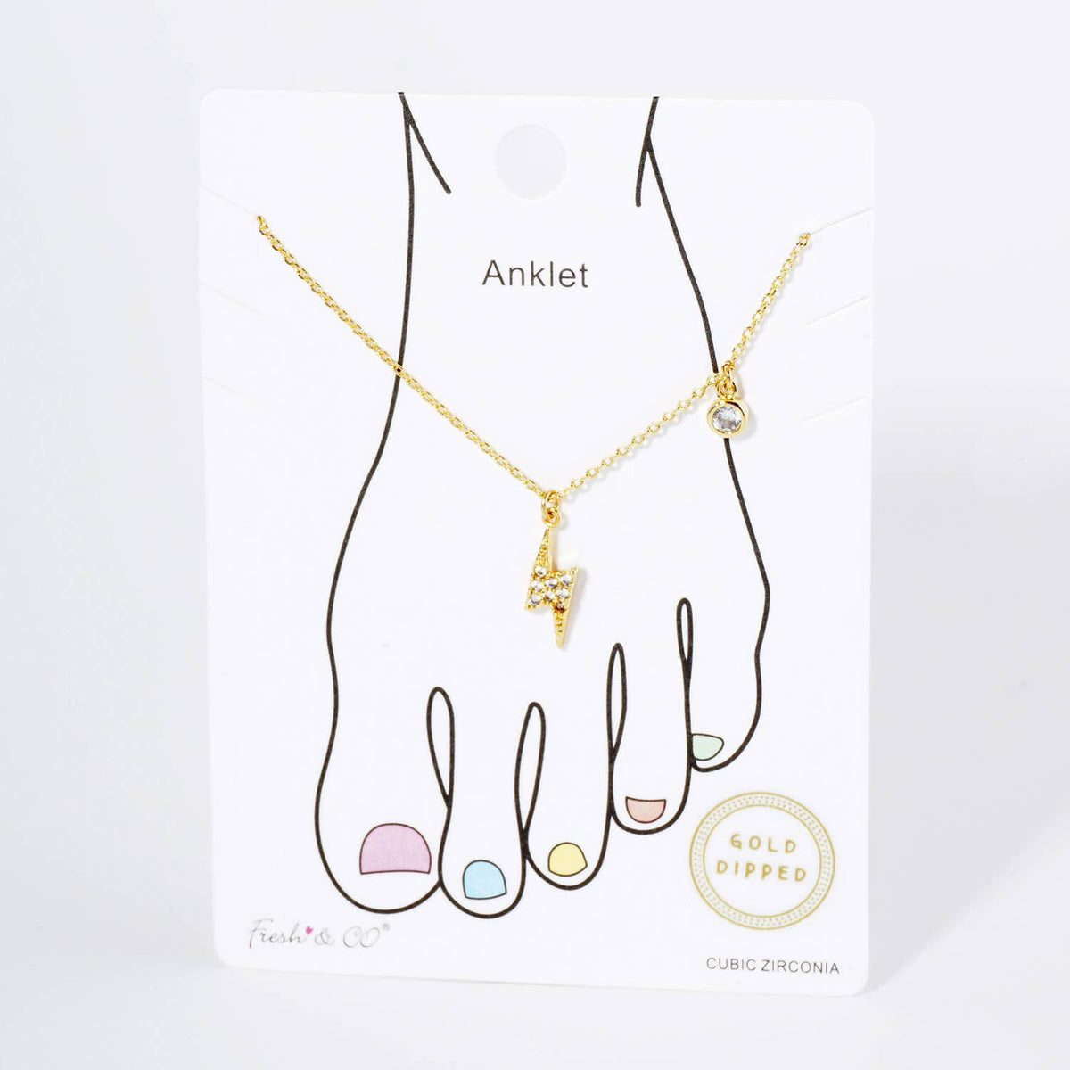 Pave Lightning Bolt & Solitaire Crystal Dainty Anklet