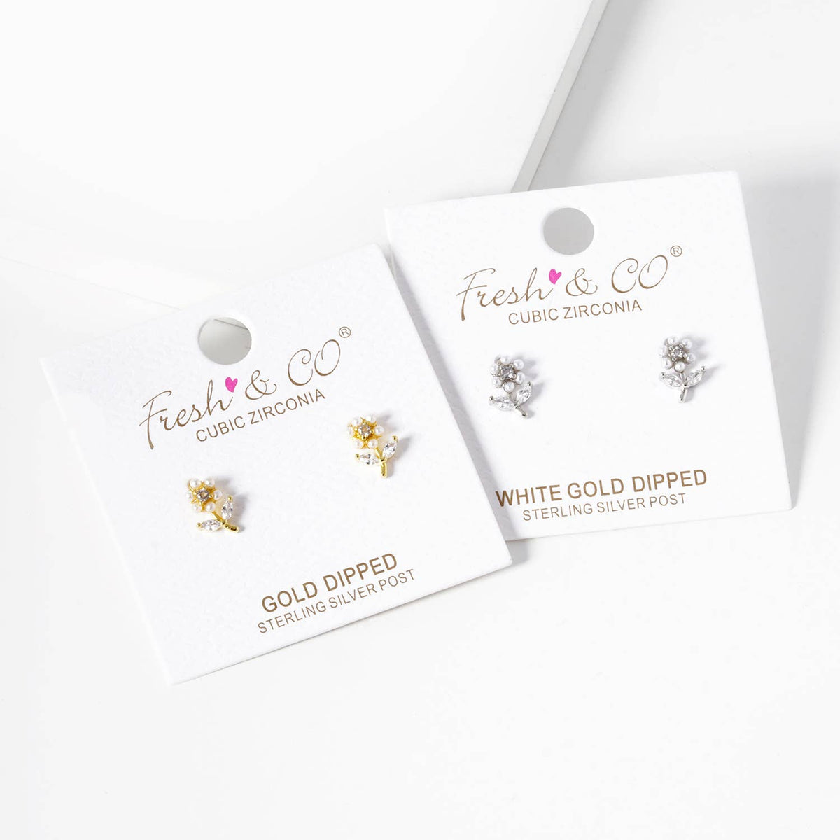 Dainty Flower CZ and Pearl Stud Earrings