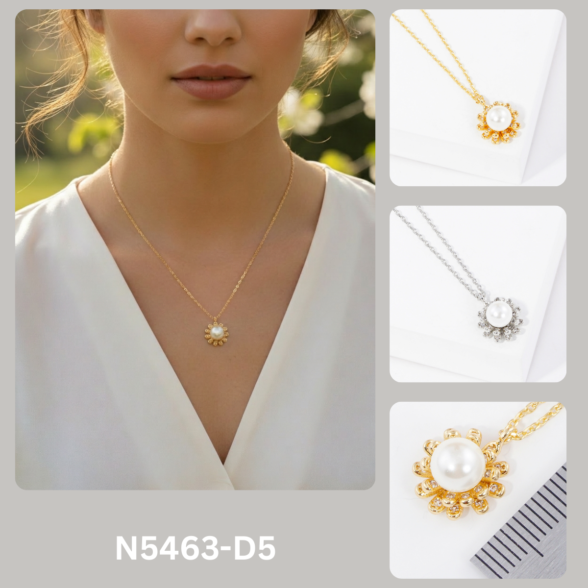 Dainty Pearl Sunflower Pendant Necklace