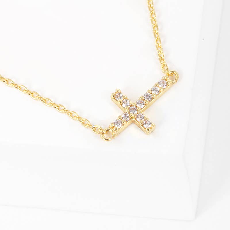 Dainty Pavé Cross Pendant Necklace