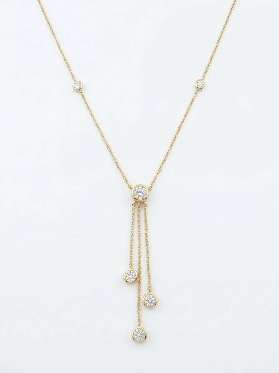 Minimalist CZ Multi-Strand Tassel Y-Necklace
