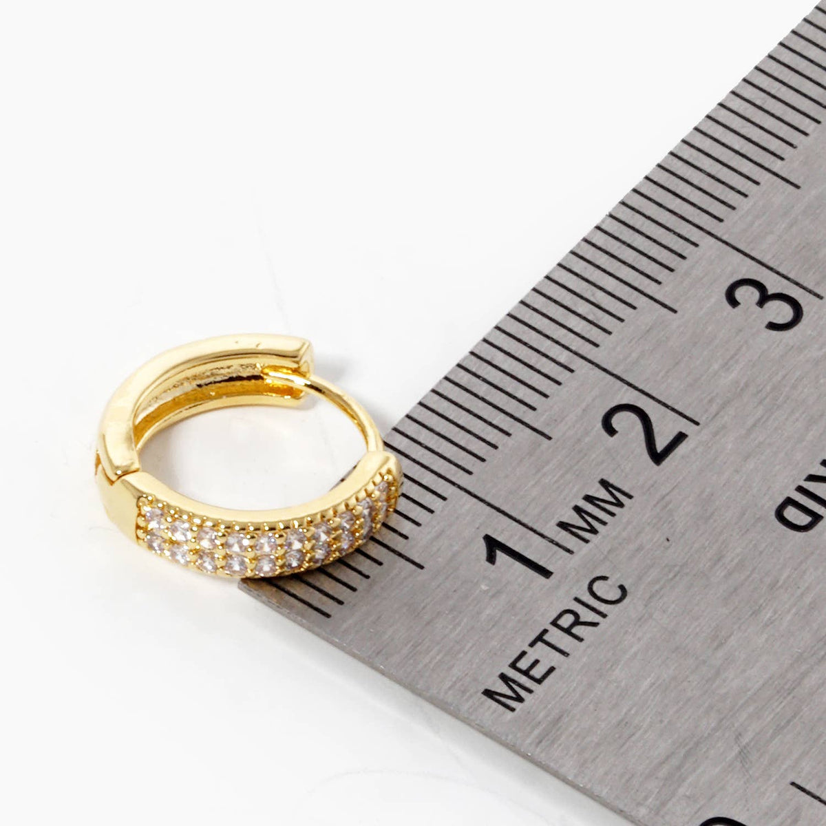 18K Gold Dipped CZ Pave 12mm Huggie Hoop Earrings