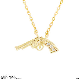 Dainty Crystal Pistol Revolver Pendant Necklace