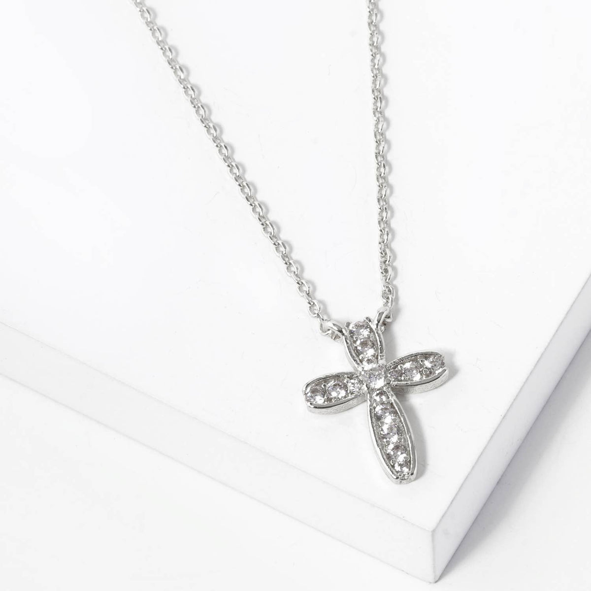 Dainty Rhinestone Cross Pendant Necklace