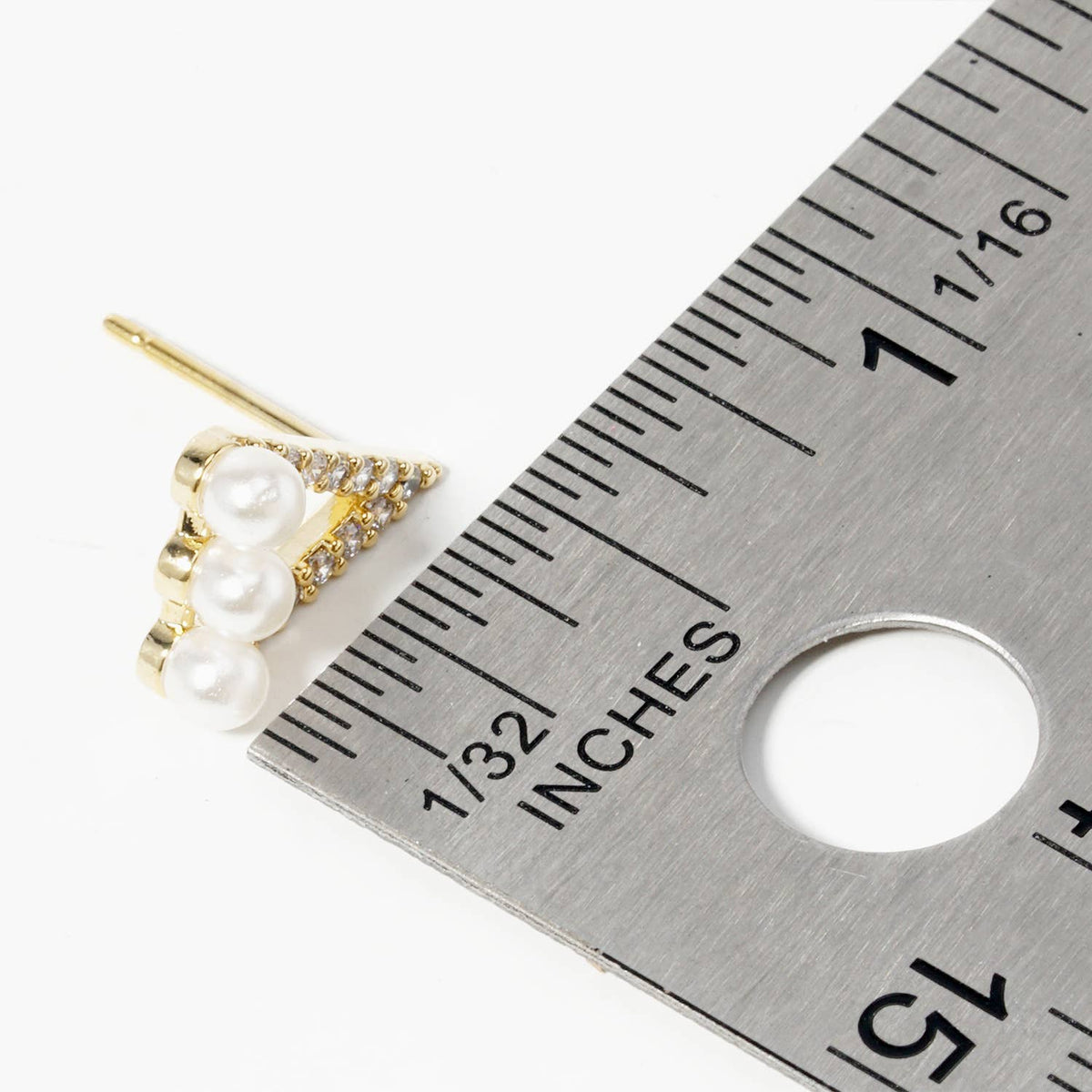 18K Gold Dipped Pearl CZ Pave Dainty Triangle Stud Earrings