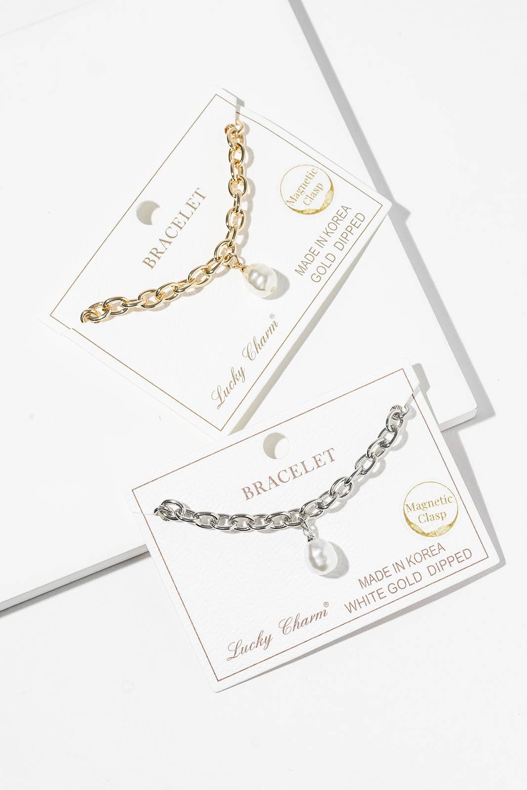 Magnetic Clasp Chunky Link Bracelet with Pearl Charm