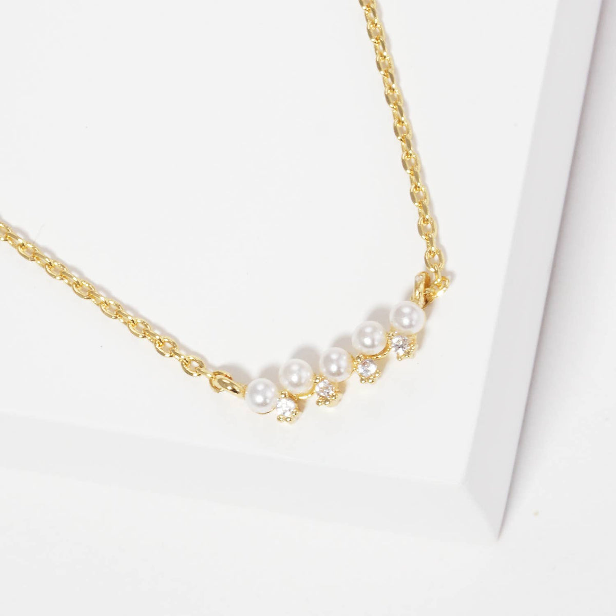 Minimalist Petite Pearl and Crystal Bar Necklace